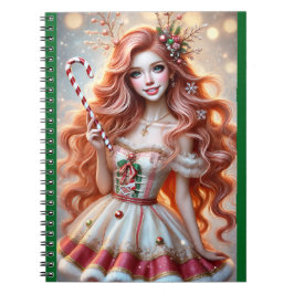 Christmas Fairy Redhead with Candy Cane Wand Notitieboek