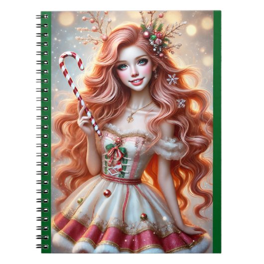 Christmas Fairy Redhead with Candy Cane Wand Notitieboek (Voorkant)