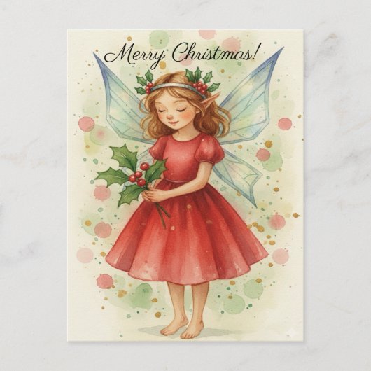 Christmas Fairy Watercolor Art Feestdagenkaart (Voorkant)