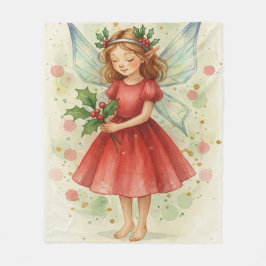 Christmas Fairy Watercolor Art Holiday Fleece Deken