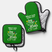 Christmas Family JOY IN JESUS Custom Christian  Ovenwant & Pannenlap Set (Voorkant / Achterkant)