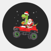 Christmas Family Matching Santa Truck Dinosaur Boy Ronde Sticker (Voorkant)
