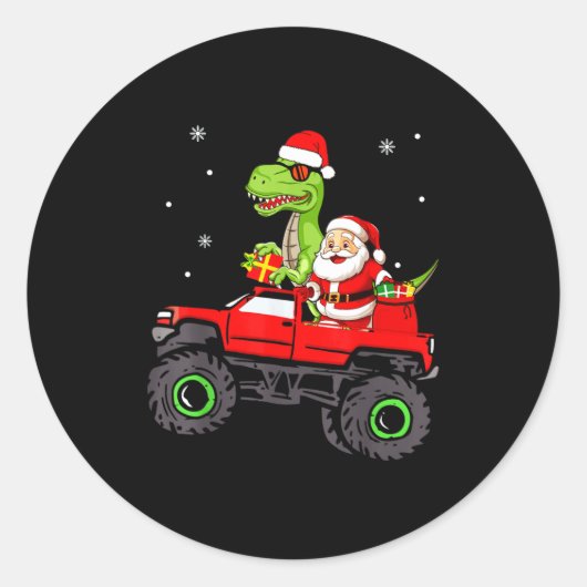 Christmas Family Matching Santa Truck Dinosaur Boy Ronde Sticker (Voorkant)