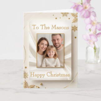 Christmas Family Photo Card - Golden Picture Frame Kaart