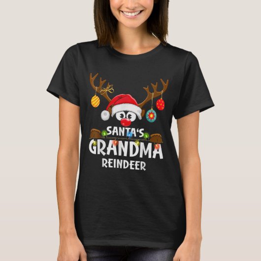 Christmas Family Santa's Grandma Reindeer Pajama  T-shirt (Voorkant)