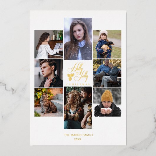 Christmas Fancy Modern Chic Collage 8 Photos Folie Feestdagenkaart (Voorkant)