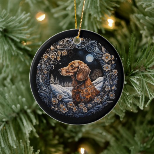 Christmas Fantasy Dachshund Keramisch Ornament (Boom)