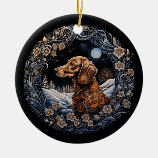 Christmas Fantasy Dachshund Keramisch Ornament (Voorkant)