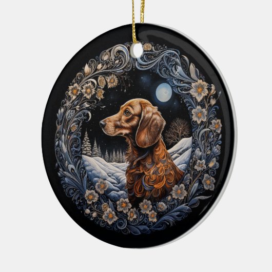 Christmas Fantasy Dachshund Keramisch Ornament (Links)