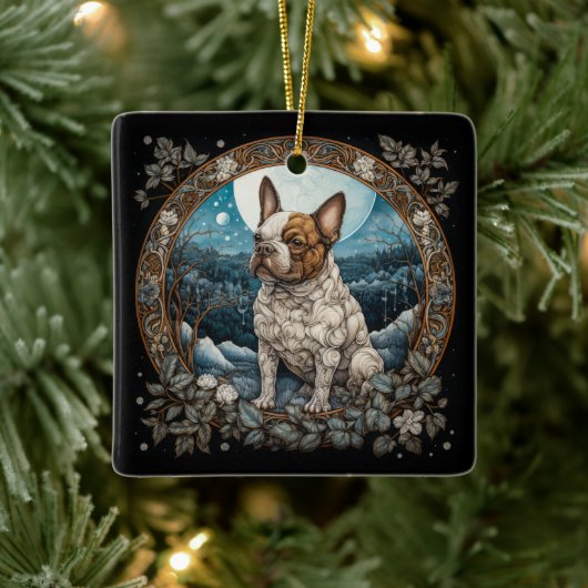 Christmas Fantasy Frenchie Keramisch Ornament (Boom)