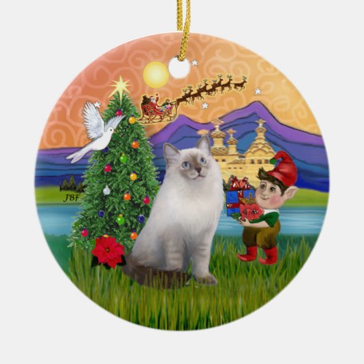 Christmas Fantasy - Ragdoll kat (blauw zeehondenpu Keramisch Ornament (Voorkant)