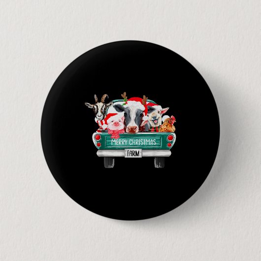 Christmas Farm Animals Truck Santa Hat Family Paja Ronde Button 5,7 Cm (Voorkant)