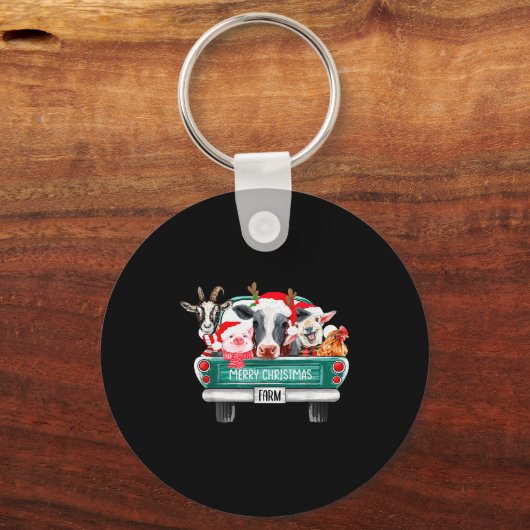 Christmas Farm Animals Truck Santa Hat Family Paja Sleutelhanger (Voorkant)