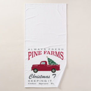 CHRISTMAS FARMHOUSE RED TRUCK BADHANDDOEK