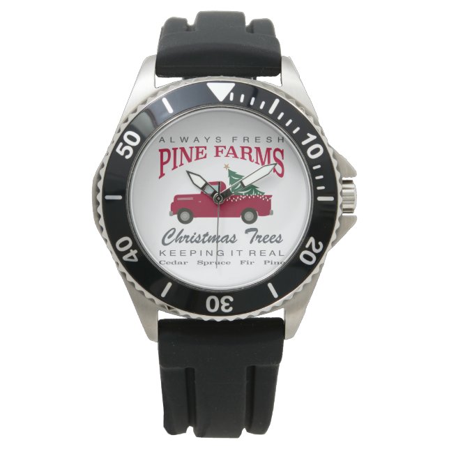 CHRISTMAS FARMHOUSE RED TRUCK HORLOGE (Voorkant)