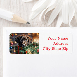 Christmas Feestdagen Chocolate Lab Puppy Terug Etiket