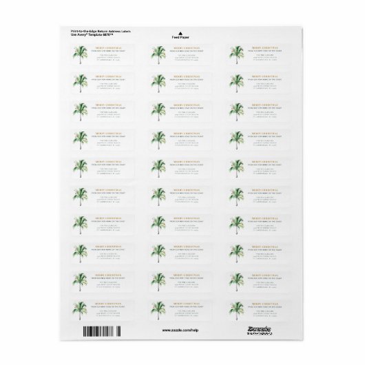 Christmas Feestdagen Palm Tree Retouradres Etiket (Full Sheet)