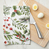 Christmas Feestdagen Pine Red Berries Theedoek (Quarter Fold)