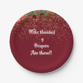 Christmas Feliz Navidad Burgandy Glitter Papieren Bordje (Voorkant)