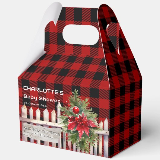Christmas Fence Buffalo Plaid Baby Shower Bedankdoosjes (Voorkant)