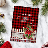 Christmas Fence Buffalo Plaid Baby Shower Bedankkaart