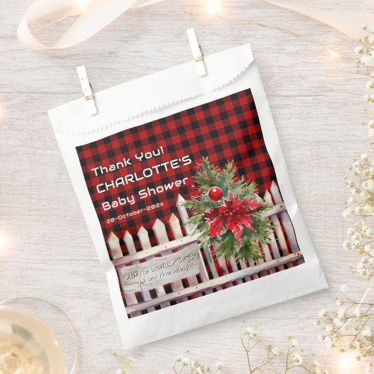 Christmas Fence Buffalo Plaid Baby Shower Bedankzakje (Geknipt)