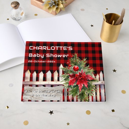 Christmas Fence Buffalo Plaid Baby Shower Gastenboek (Voorkant open)