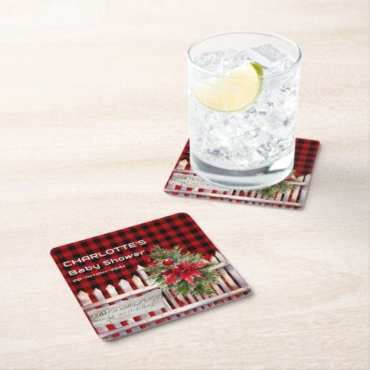 Christmas Fence Buffalo Plaid Baby Shower Kartonnen Onderzetters (Insitu)