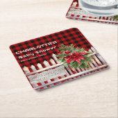 Christmas Fence Buffalo Plaid Baby Shower Kartonnen Onderzetters (Schuin)