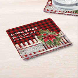 Christmas Fence Buffalo Plaid Baby Shower Kartonnen Onderzetters