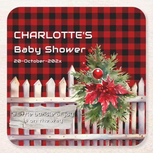 Christmas Fence Buffalo Plaid Baby Shower Kartonnen Onderzetters (Voorkant)