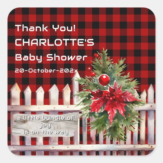 Christmas Fence Buffalo Plaid Baby Shower Vierkante Sticker (Voorkant)
