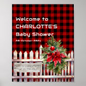 Christmas Fence Buffalo Plaid Baby Shower Welcome Poster (Voorkant)