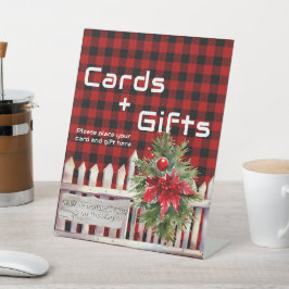 Christmas Fence Buffalo Plaid Cards & Gifts Reclamebord Met Voetstuk