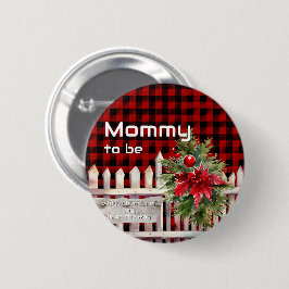 Christmas Fence Buffalo Plaid Mommy-to-be Ronde Button 5,7 Cm