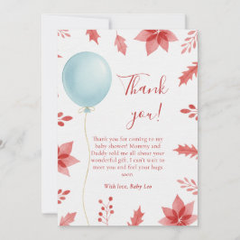 Christmas Festive Balloon Red Leaves Baby Shower Bedankkaart