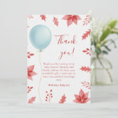 Christmas Festive Balloon Red Leaves Baby Shower Bedankkaart (Staand voorkant)