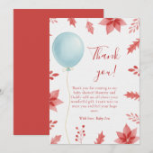 Christmas Festive Balloon Red Leaves Baby Shower Bedankkaart (Voorkant / Achterkant)