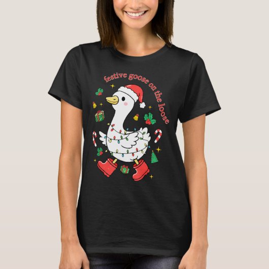 Christmas Festive Goose On The Loose Silly Goose X T-shirt (Voorkant)