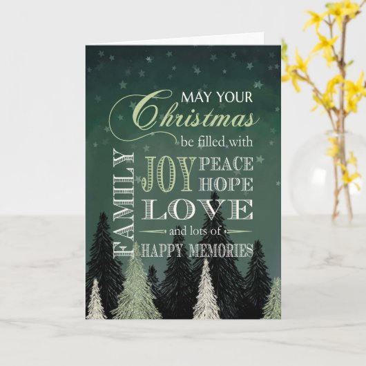 Christmas Filled with Joy Peace Hope Love Family  Kaart (Gele Bloem)