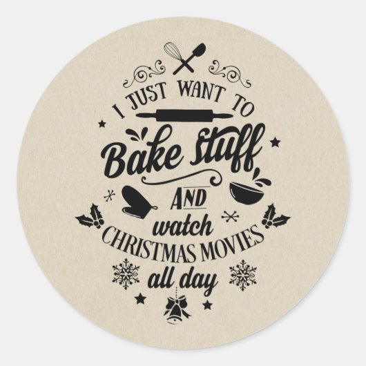 CHRISTMAS FILMS & BAKING Holiday Script Modern Ronde Sticker (Voorkant)