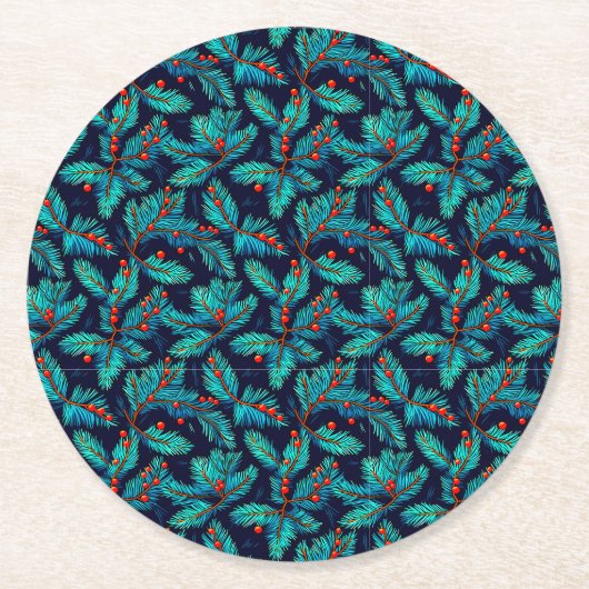 Christmas Fir Branch Pattern-82397 Ronde Kartonnen Onderzetter (Voorkant)