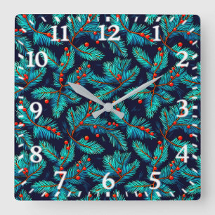 Christmas Fir Branch Pattern-82397 Vierkante Klok