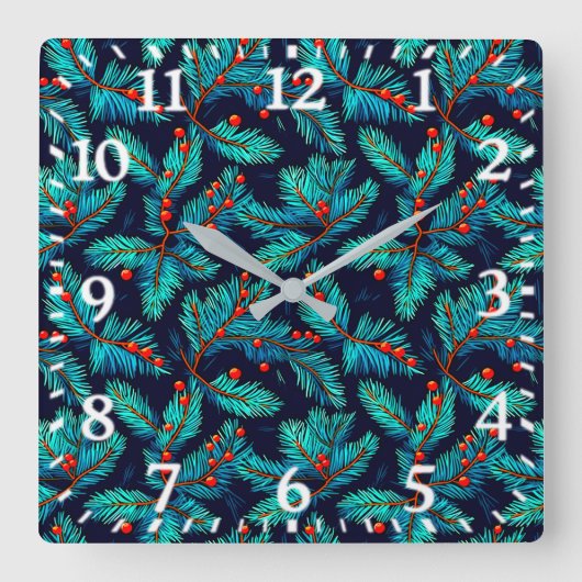 Christmas Fir Branch Pattern-82397 Vierkante Klok (Voorkant)