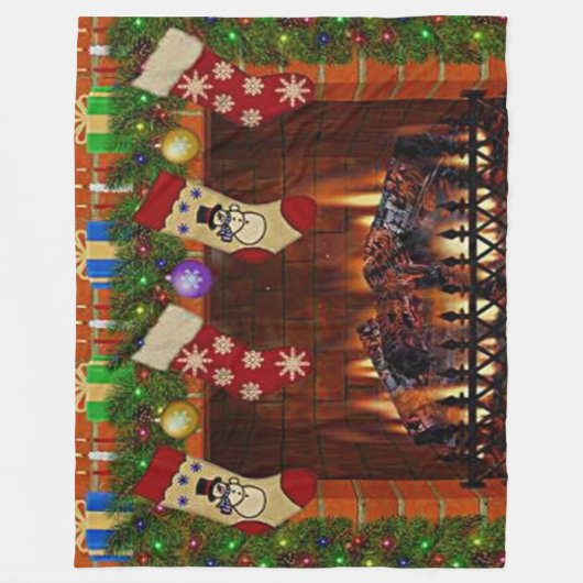 CHRISTMAS FIREPLACE FLEECE DEKEN (Voorkant)