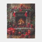 Christmas Fireplace Pinecones Red Candles   Fleece Deken (Voorkant)