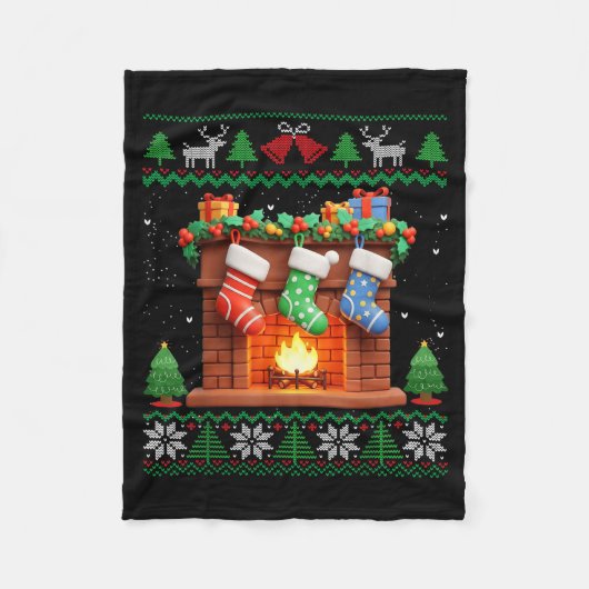 Christmas Fireplace Stockings Funny Ugly Christmas Fleece Deken (Voorkant)