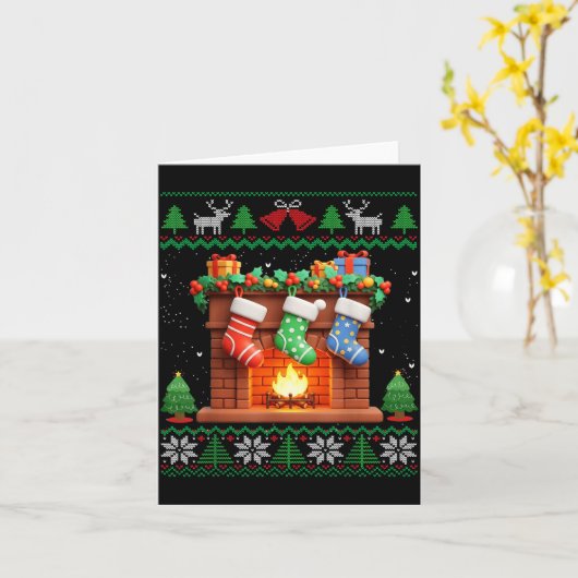 Christmas Fireplace Stockings Funny Ugly Christmas Kaart (Gele Bloem)