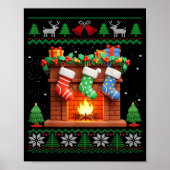 Christmas Fireplace Stockings Funny Ugly Christmas Poster (Voorkant)