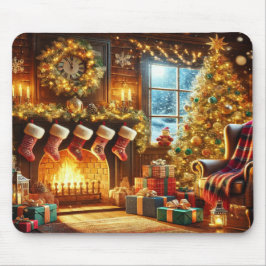 Christmas fireplace & tree in a winter wonderland  muismat